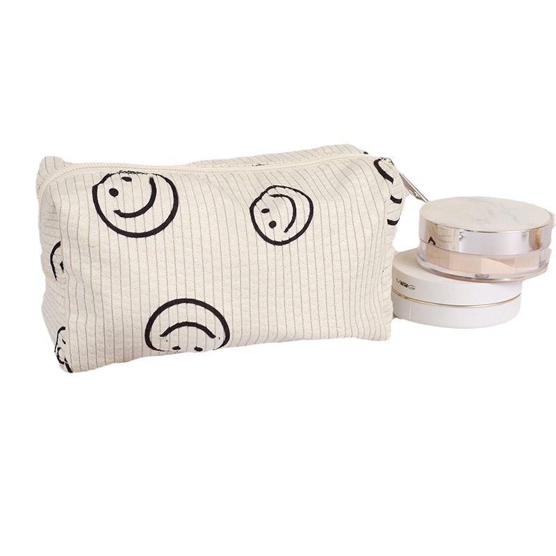 Corduroy cosmetic bag portable travel wash storage bag lightweight cross-border smiley face cosmetic storage bag