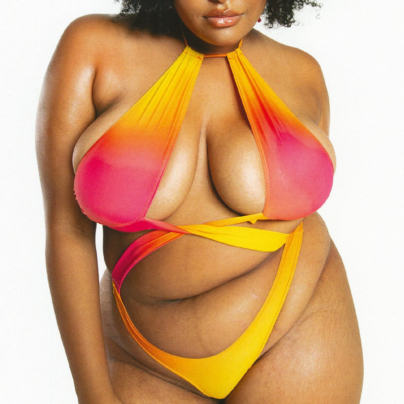 Pengxiang 2022 New European and American One-piece Swimsuit African Gradient Sexy Cross Gathered One-piece Swimsuit 2215