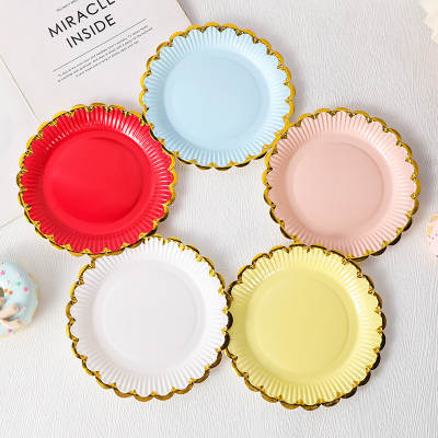 Cross-border Wholesale 7-inch Monochrome Bronzing Lace Paper Tray Party Scene Decoration Cake Disposable Paper Tray