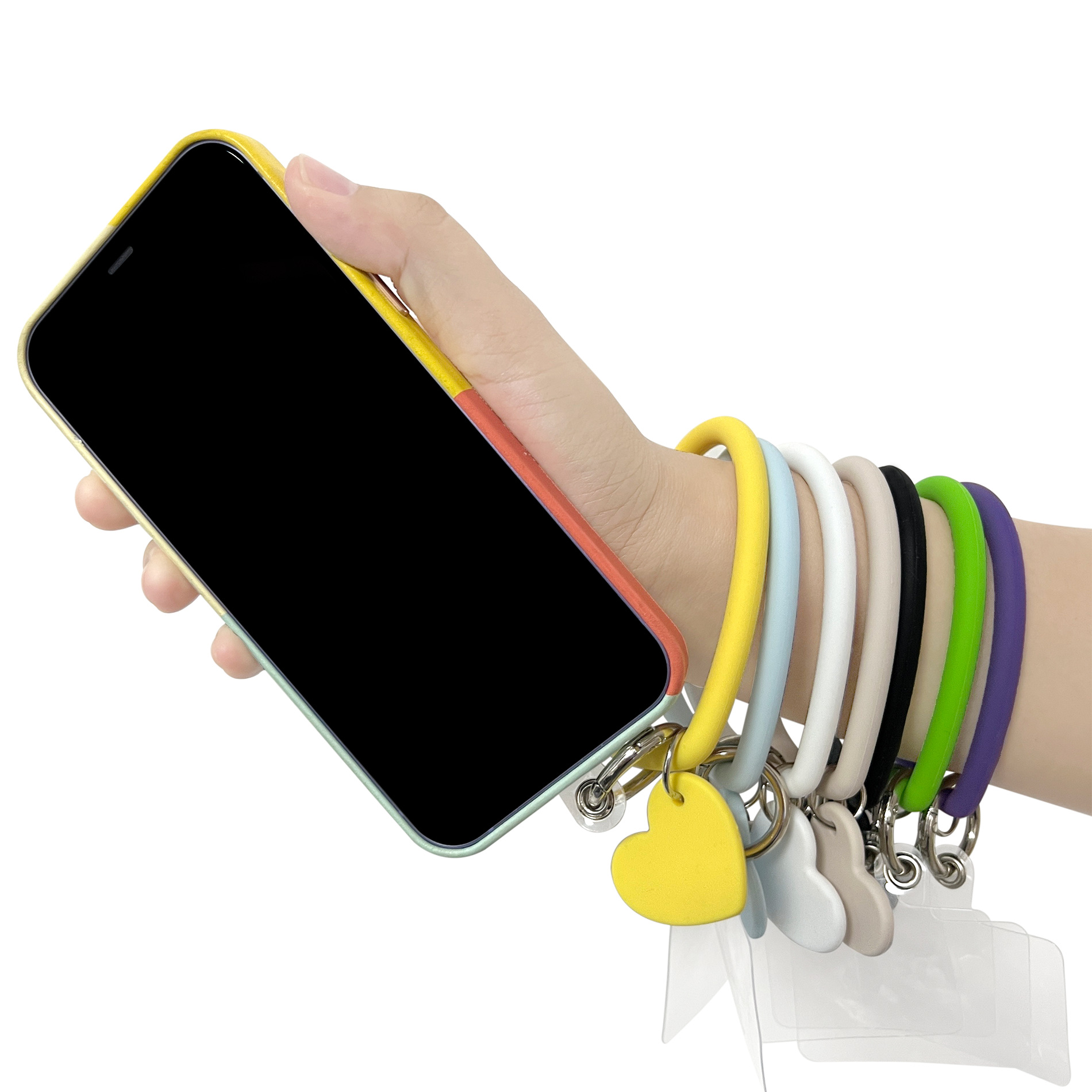 E-Commerce explosions mobile phone keychain solid color silicone anti-lost key ring bracelet heart-shaped mobile phone lanyard factory wholesale