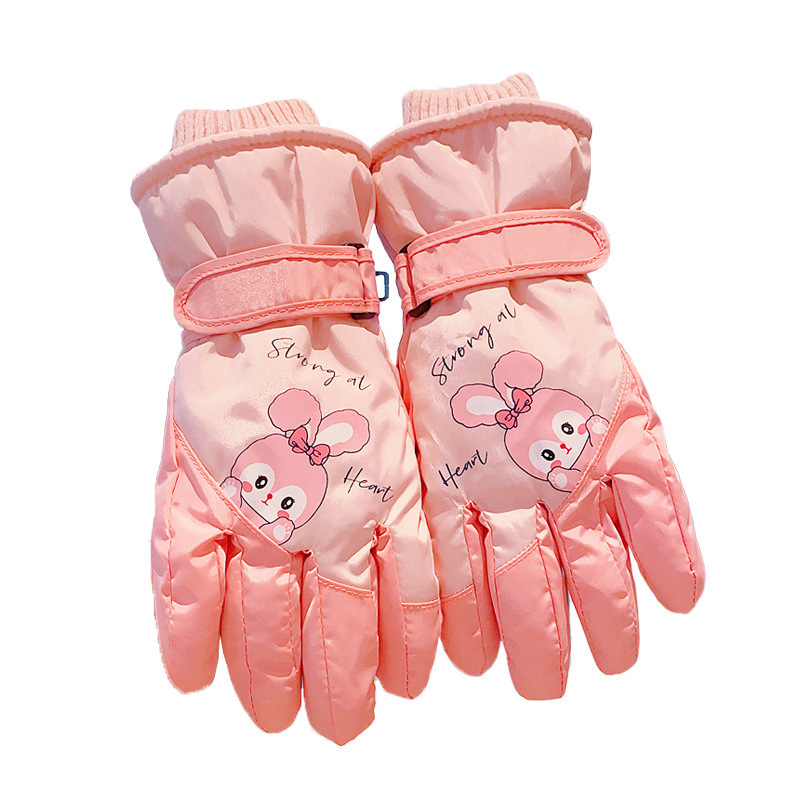 Cute girl ski gloves winter fleece-lined thick warm windproof anti-freezing down cotton gloves girls riding cover
