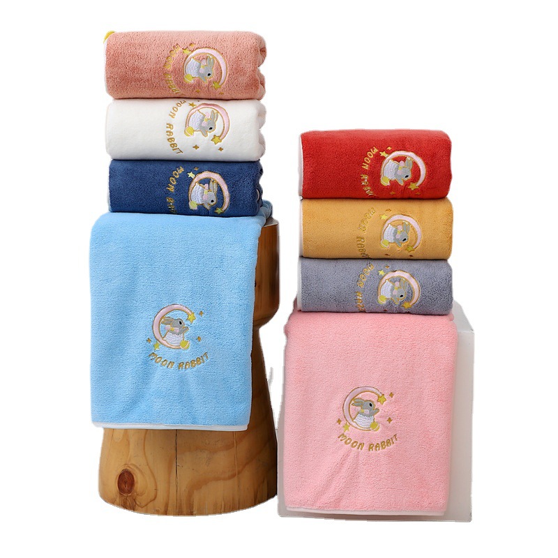 Wholesale New Cartoon Embroidered Towel Bath Towel Set Home Daily Coral Fleece Absorbent Two-Piece Wrap Towel for Men and Women