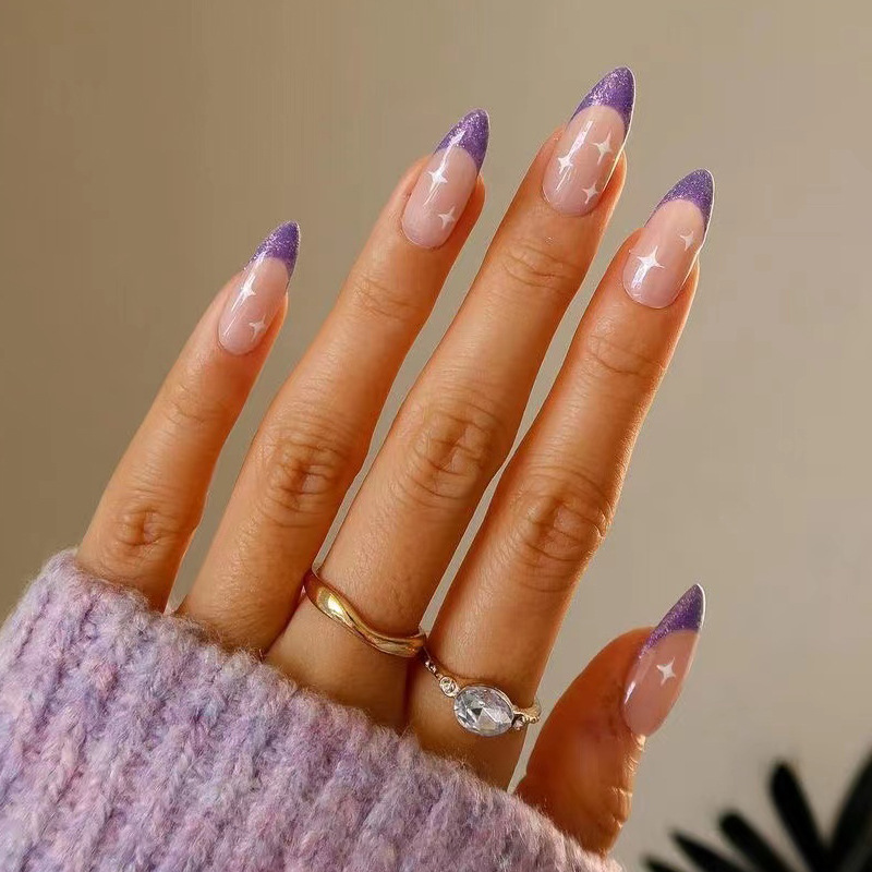 法式穿戴甲閃耀星芒美甲顯白指甲貼片nail可拆卸甲片穿戴美甲批發