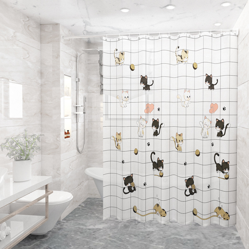 トイレシャワーカーテン防水防カビpevaシャワーロッドセット穴なしトイレ浴室仕切りカーテン|undefined