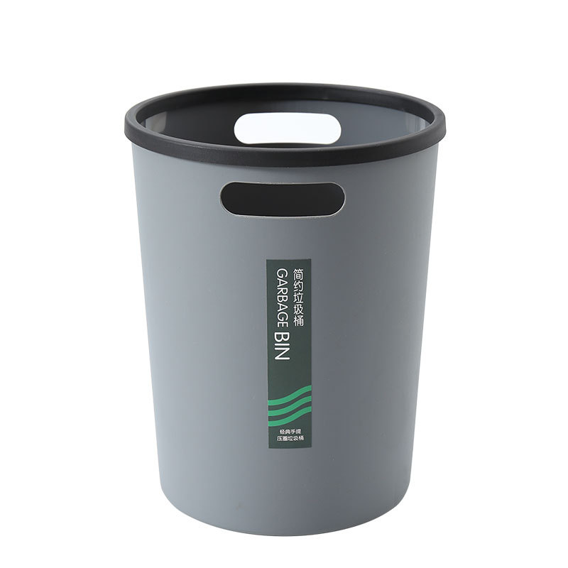Household plastic trash can round simple thickened large living room kitchen bedroom bathroom without lid pressure ring paper basket