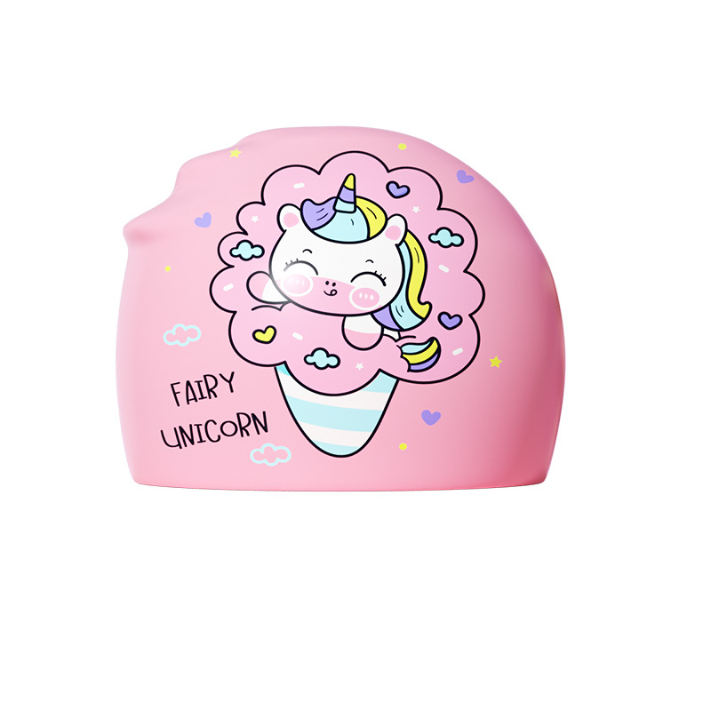 Children's Swimming Cap Silicone Waterproof Comfortable No Head Cartoon Plus Unicorn Swimming Cap Girls Printing Wholesale