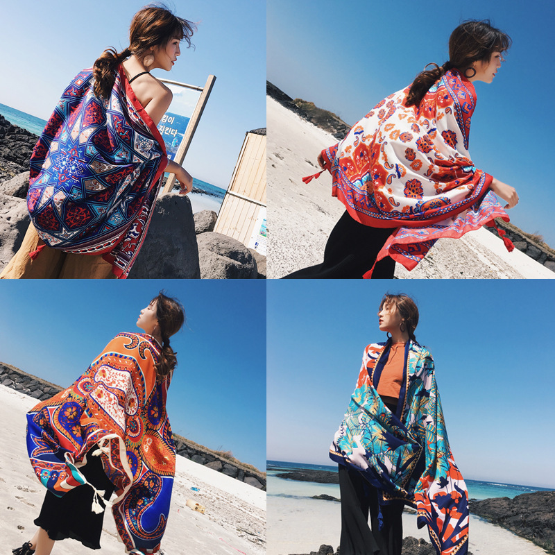 Little Red Book New Ethnic Style Scarf Summer Seaside Travel Sunshade Scarf Sunscreen Cotton Linen Printed Shawl Wholesale