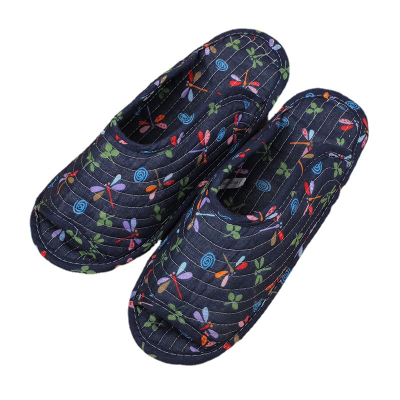 Wholesale Korean Style Pastoral Fabric Home Slippers Machine Washable Quilted Warm Soft Sole Non-Slip Carpet Shoes