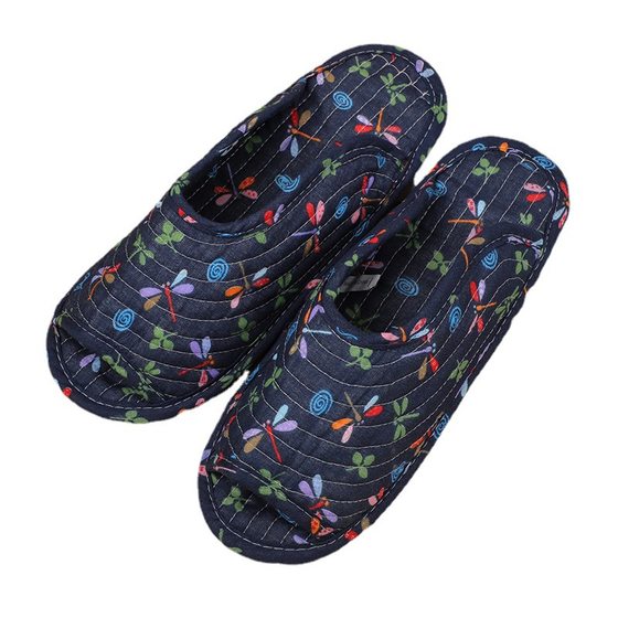 Wholesale Korean Style Pastoral Fabric Home Slippers Machine Washable Quilted Warm Soft Sole Non-Slip Carpet Shoes