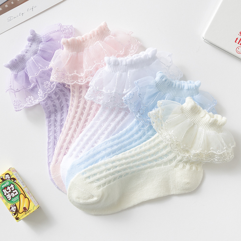Girls Lace Socks Summer Thin Mesh Breathable White Dance Socks Princess Spring and Autumn Girls Cotton Children Socks