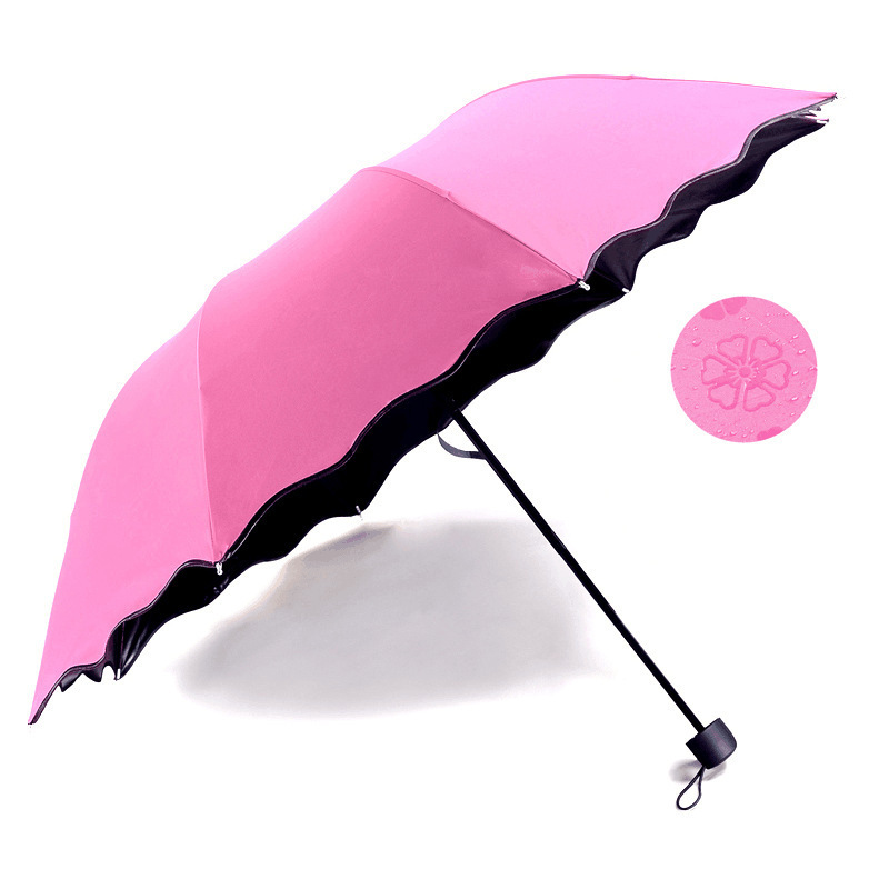 Water flowering umbrella manufacturers folding advertising gift umbrellas cross-border wholesale black rubber rain and shine dual-use three-fold sun umbrella