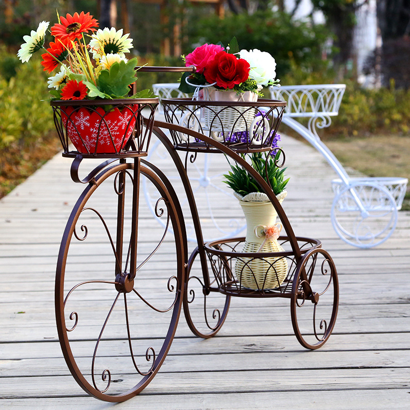 European Style Wrought Iron Bicycle Hanging Basket Flower Rack Bicycle Multi-layer Indoor Floor Flower Pot Rack Fleshy Green Rose Balcony Flower Rack