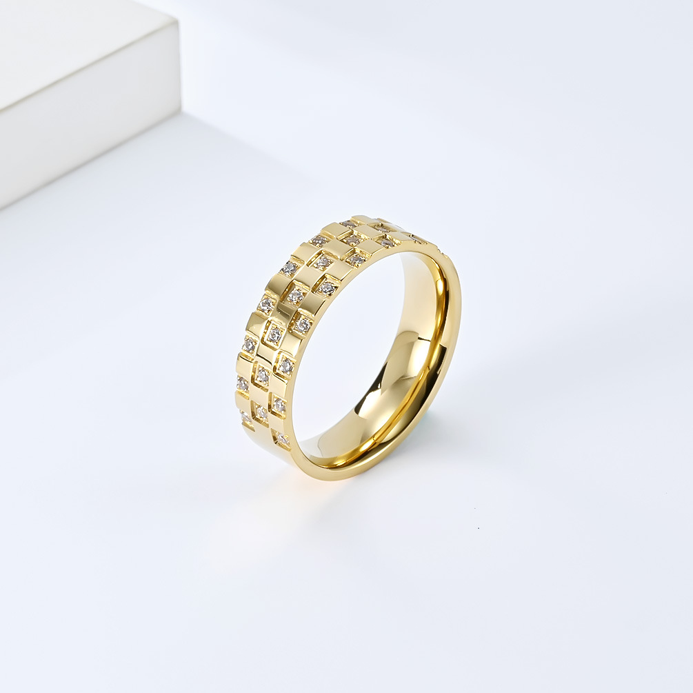 INS Gender-free Neutral Style Titanium Steel Diamond-encrusted Square Zircon Ring Daily Commuter Personalized Wear Matching Jewelry