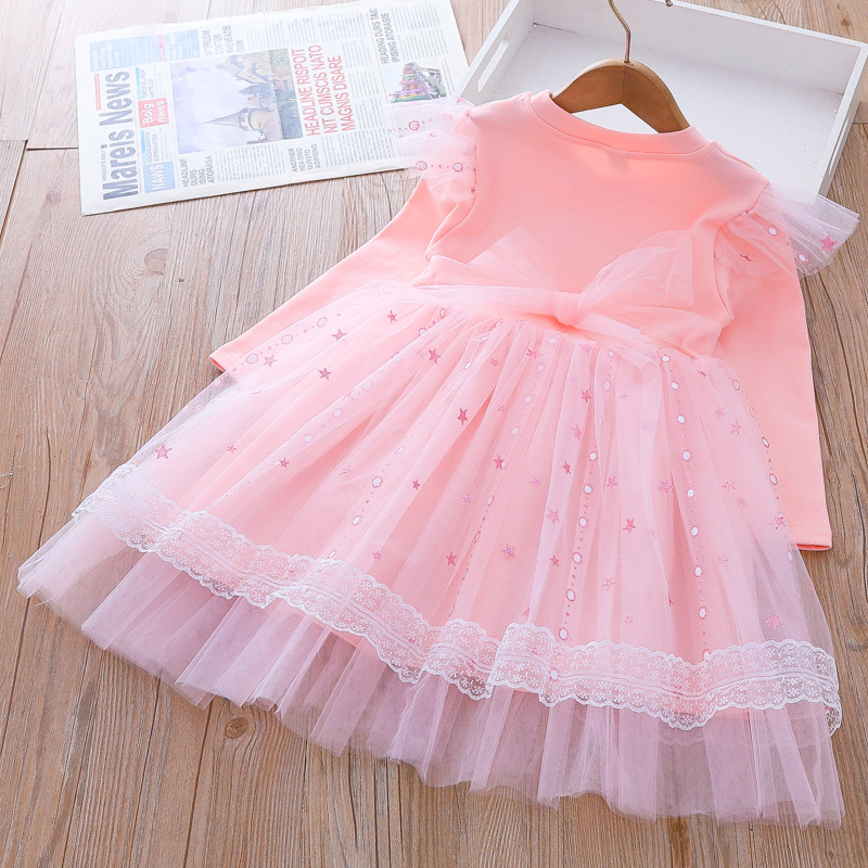 ELSA24 spring new girls' dress ice and snow princess dress lace pettiskirt birthday dress