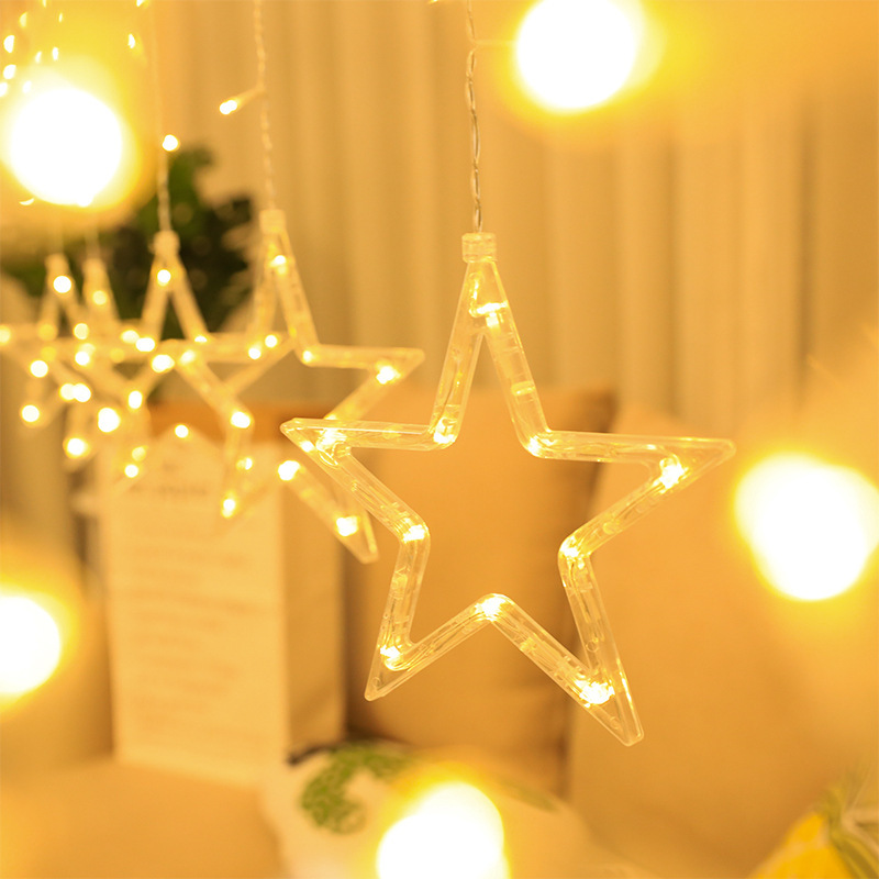 New LED Net Red Star flashing light five-pointed star curtain decorative light string holiday Decorative stars all over the Sky star light string