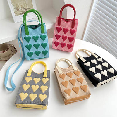 Bag women's Korean-style all-match niche design sweet love knitted mini phone bag shoulder handbag hand bag