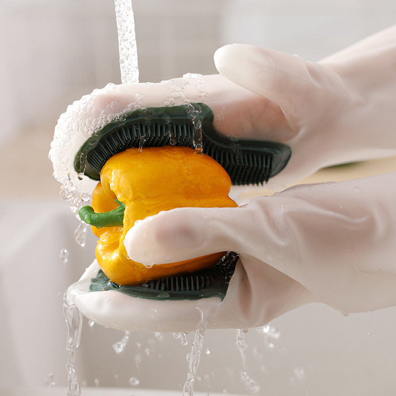 Multi-functional bowl brush gloves durable latex household waterproof non-slip kitchen cleaning dishwashing thin rubber