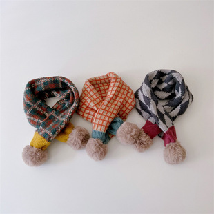 M1127 Winter Children's scarf trendy new boys and girls knitted wool Diamond plaid scarf Cross Children's wool scarf