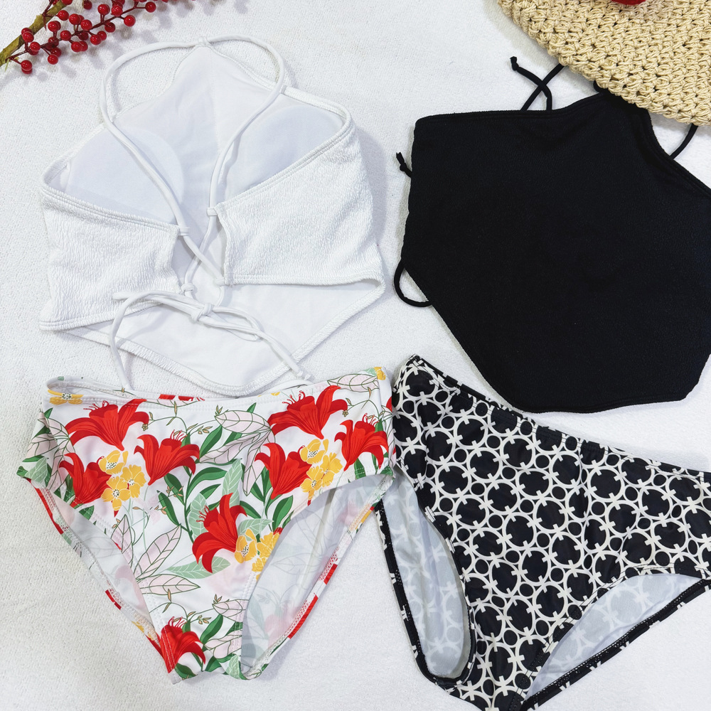 Korean style new small fresh floral split bikini bikini sexy strap backless hot girl Beach swimsuit for women
