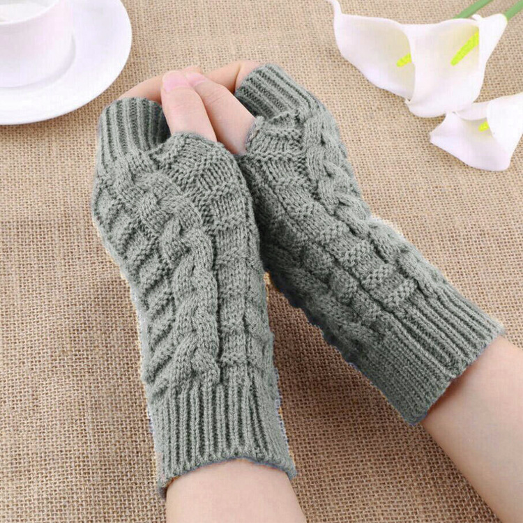 Winter Open Finger gloves Women's Computer Short gloves Warm Lengthened gloves Japanese and Korean Popular Half Finger Wool Flat Mouth gloves_voghion.com
