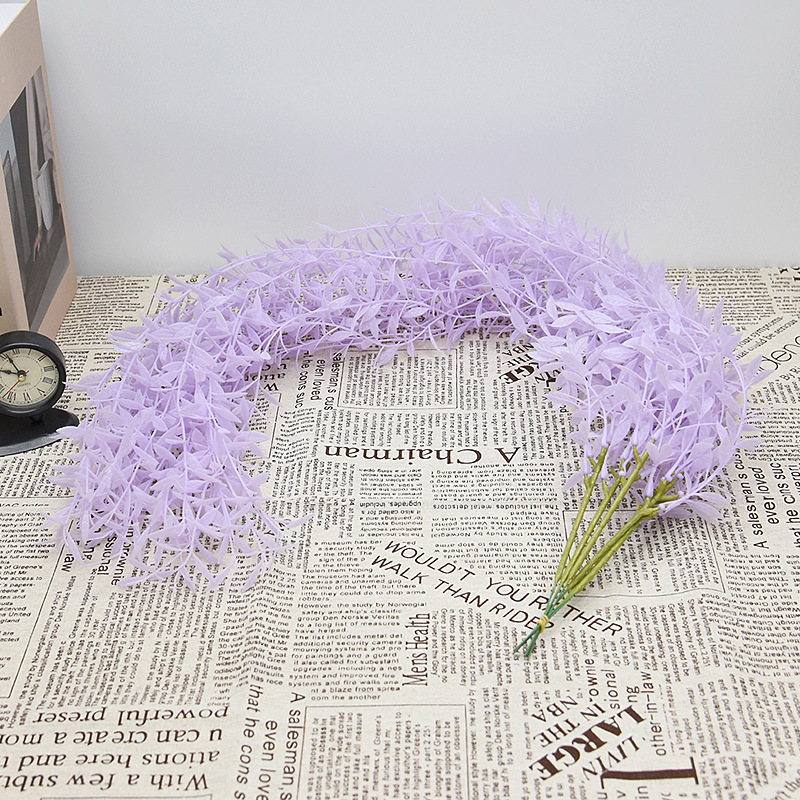 Artificial willow leaf supermarket decoration Wicker hanging willow wall hanging wedding indoor green plant 5 Fork Cross Jianglong rattan wholesale