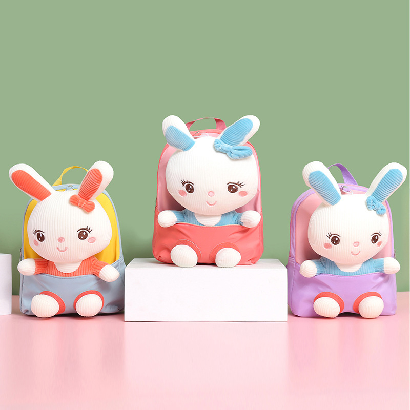 2023 new cartoon plush children's backpack kindergarten baby light schoolbag boys and girls baby schoolbag wholesale