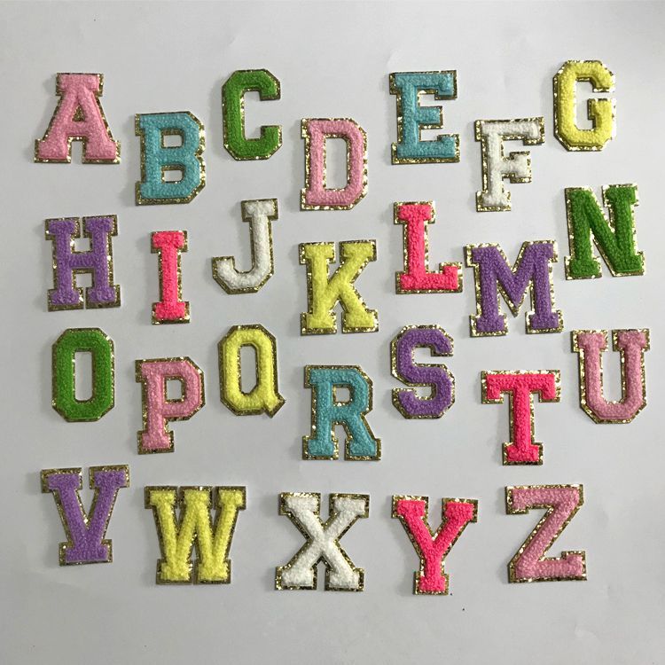 5.5cm無熱自己接着剤タオル刺繍英語文字金色底グリーン特二重刺繍|undefined