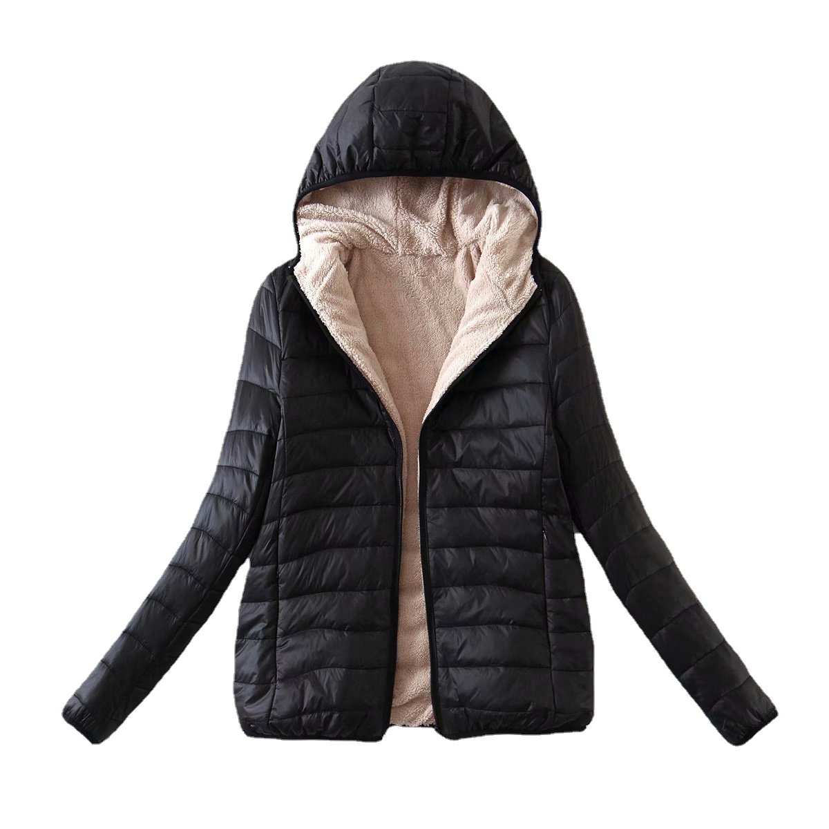 Autumn and Winter new Korean style hooded slim fleece-lined cotton-padded coat warm lambswool top women's coat