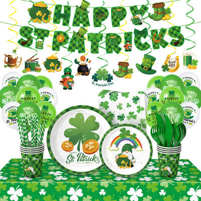 New St Patrick's Day party decoration supplies Irish Clover paper plate tissue tablecloth decoration suit