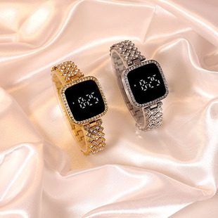Cross-border Foreign Trade Diamond-encrusted Women's Small Fragrant Style Metal Steel Band LED Watch Fashion Touch Casual Electronic Watch