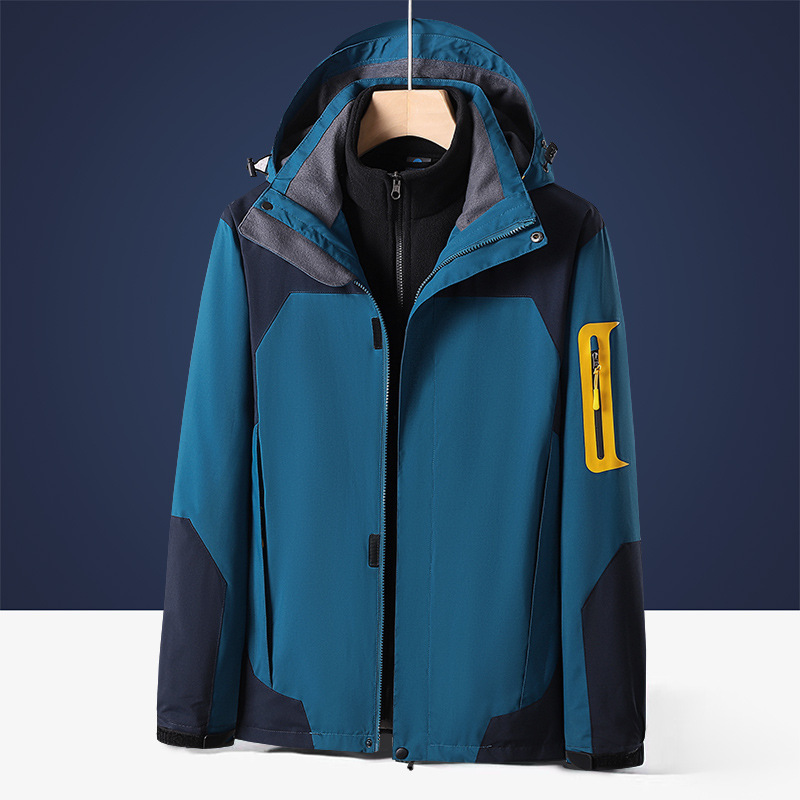 Autumn and Winter Outdoor Jacket Men's Three-in-One Two-Piece Detachable Windproof Waterproof Mountaineering Jacket for Women