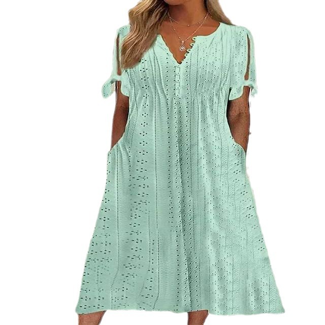 2023 Summer new cross-border European and American women's clothing Amazon women's dress hole hollow V-neck lace frill