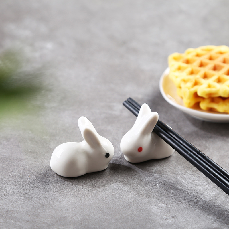 Cartoon Ceramic Rabbit Chopsticks Rack Table Small Ornaments zakka White Rabbit Chopsticks Holder Craft Decoration