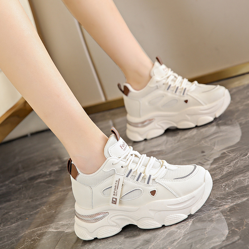 Autumn popular mesh breathable hidden height women's shoes 2023 thick bottom women's sneaker soft bottom non-slip daddy shoes