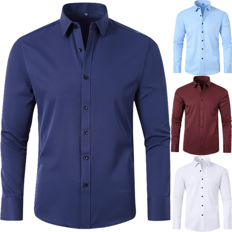 Cross-border foreign trade Korean slim-fit elastic shirt men's shirt Amazon foreign trade simple business thin shirt men