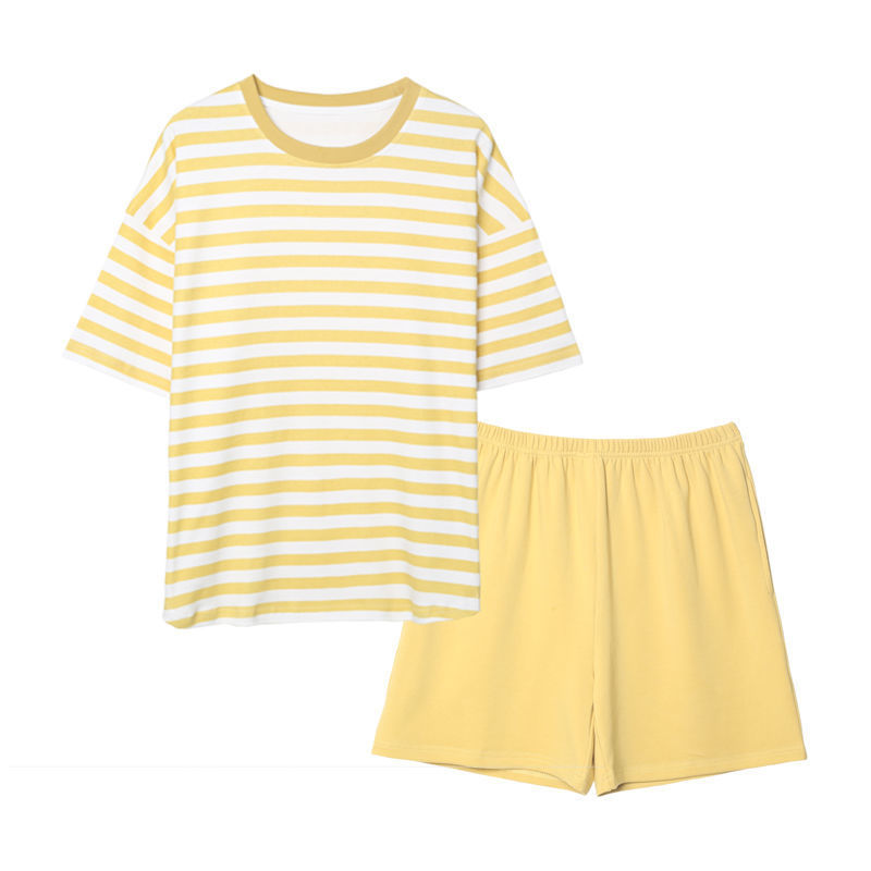 Extra large size with chest pad all-in-one pajamas women's summer relaxed-fit striped student casual summer home suit