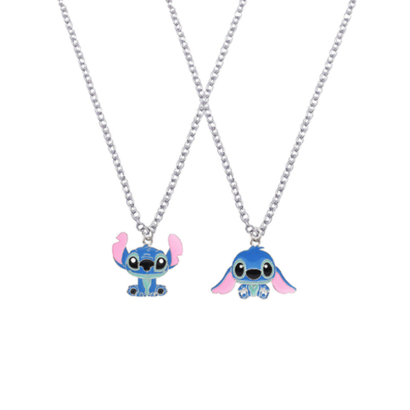 Good friend cartoon Playful cute big ear stitch men and women couple necklace personality hip hop pendant sweater chain