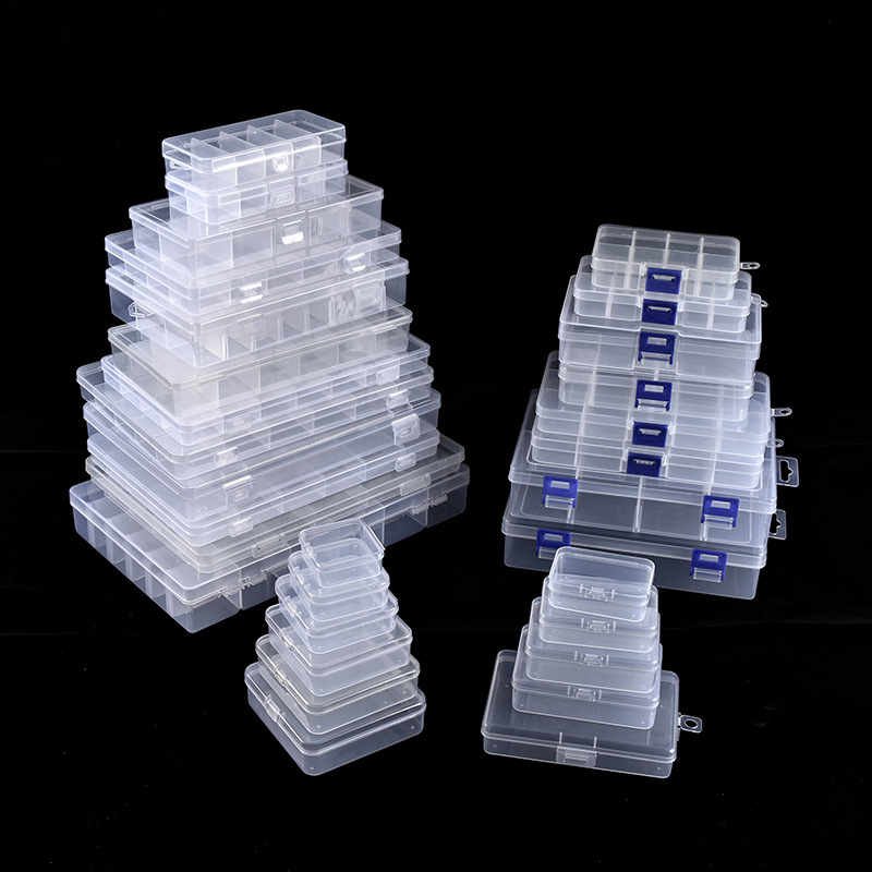 pp storage box transparent compartment plastic box jewelry parts hardware multi-grid stationery finishing packing box with lid empty box