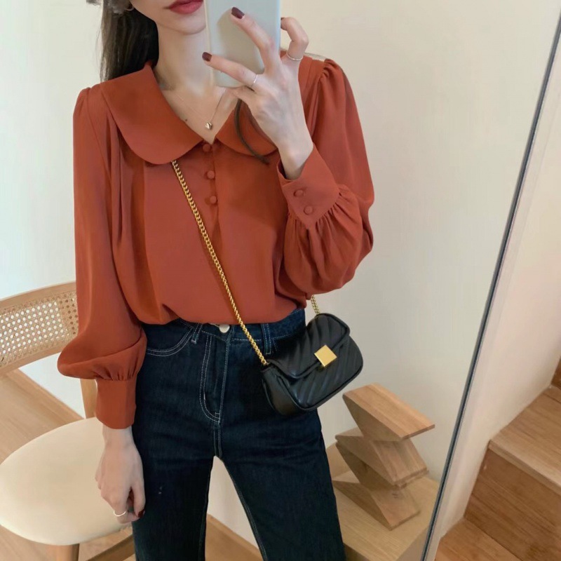 Doll Collar Chiffon Shirt Women's Spring and Summer New French Retro Puff Sleeve Comfortable Elegant Top