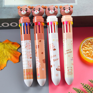 Cartoon bear 10 color ballpoint pen cute stationery student writing tools color press ten color ballpoint pen wholesale