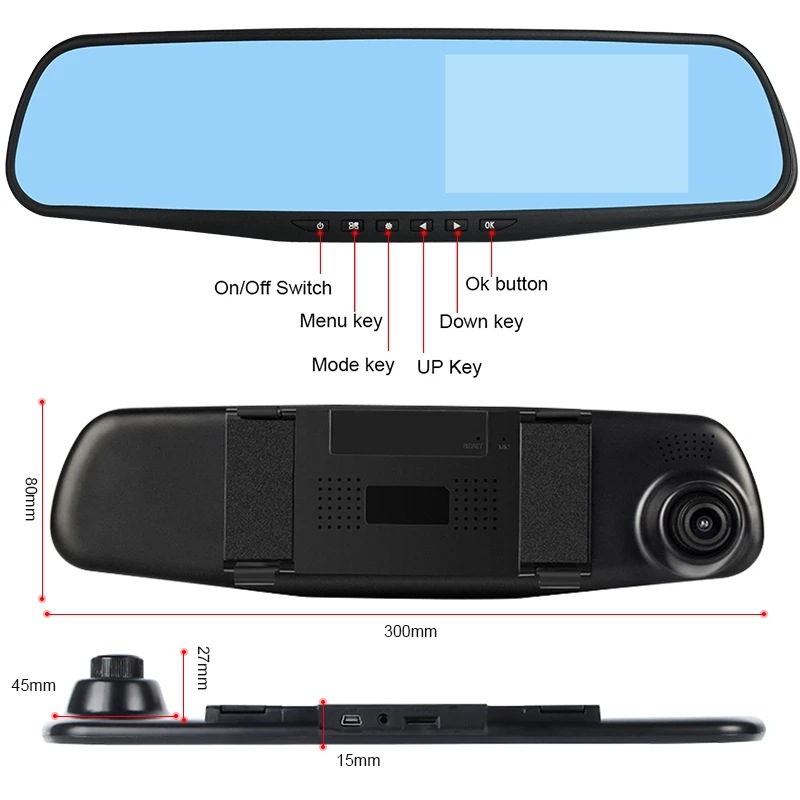 Înregistrator auto cu oglindă retrovizoare, lentilă dublă, monitorizare auto de 4,19 inch, 1080P, înregistrare dublă față și spate_voghion.com