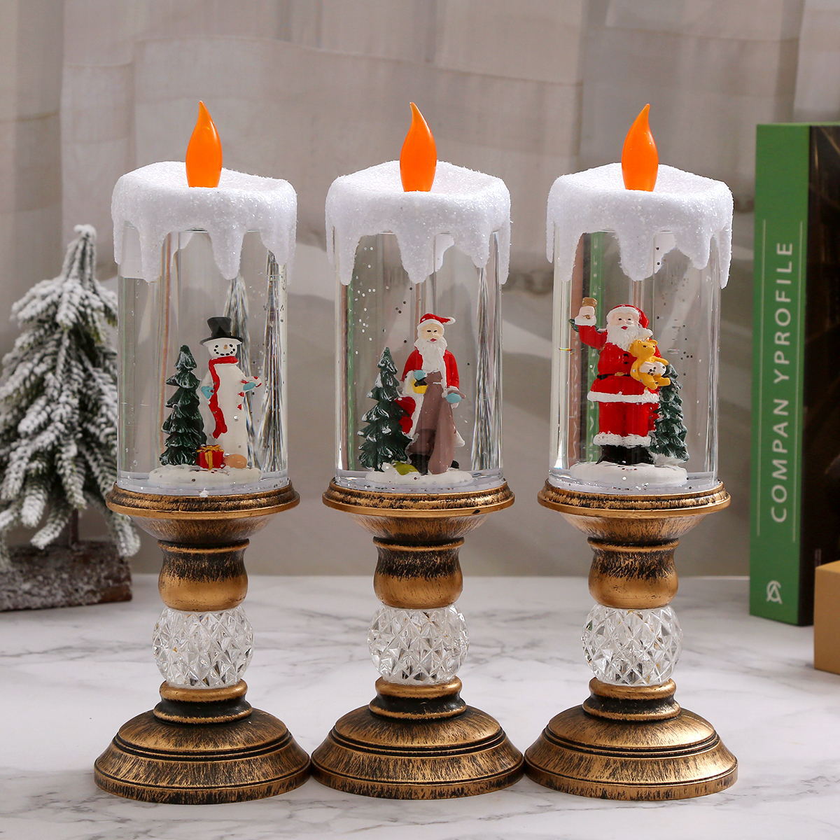 Cross-border Explosions Santa Candles Crystal Snow Lights LED Desktop Ornaments Christmas Decorations