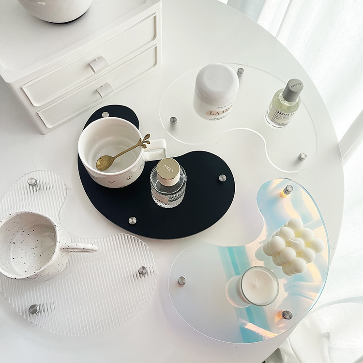 Nordic ins Style Acrylic Tray Round Light Luxury Tea Tray Fruit Cup Perfume Toilet Bathroom Storage