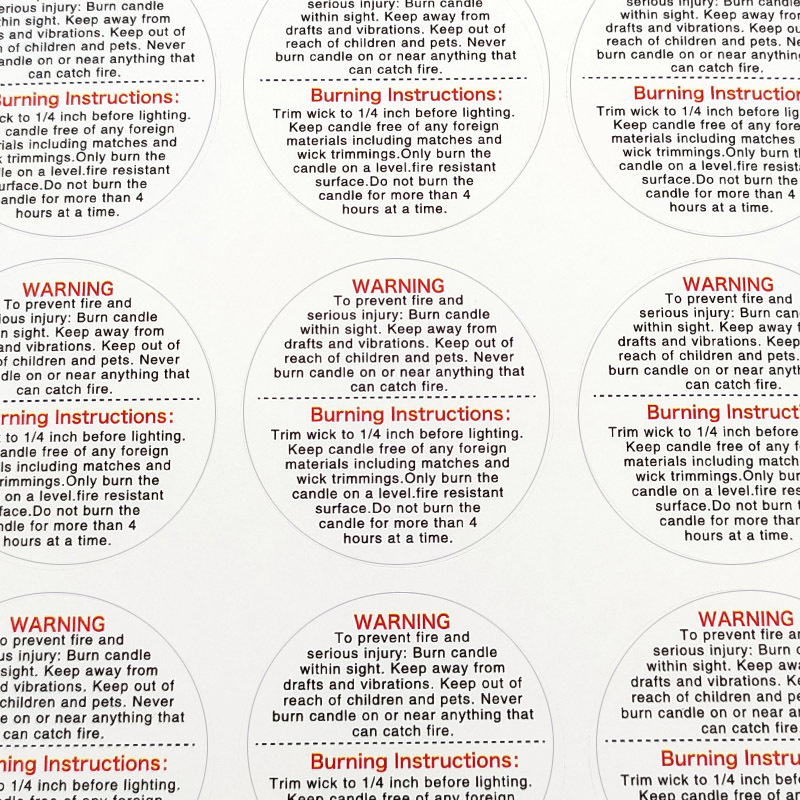 Aromatherapy Candle Burning Warning Sticker Handmade diy Aromatherapy Wax Cup Packaging Material Adhesive Sticker Diameter 3.8cm