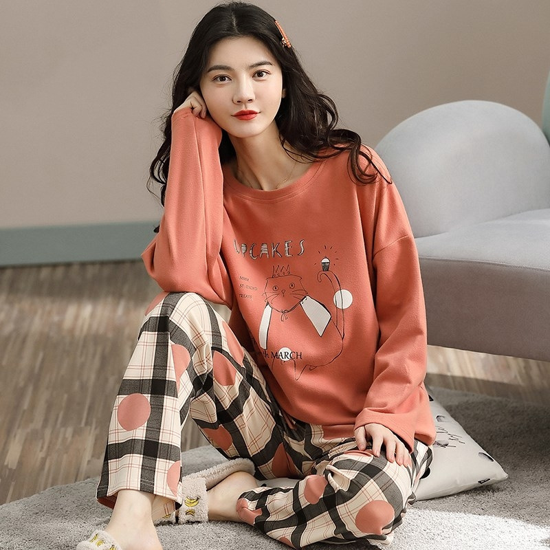 Pajamas Women's Spring and Autumn Imitation Cotton Middle-aged and Elderly Mother's Autumn Clothes Plus Size Printed Autumn and Winter Summer Home Suit
