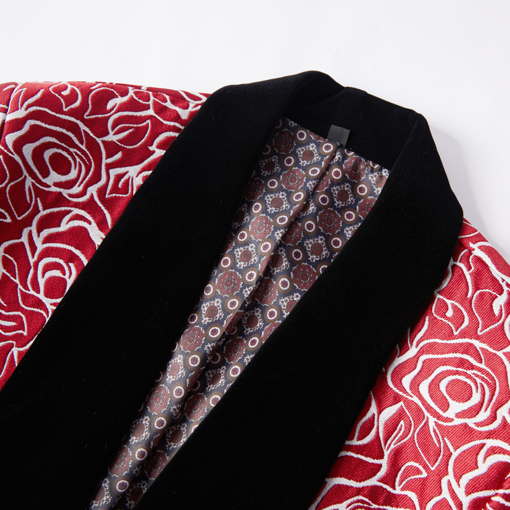 European and American red rose jacquard shawl collar suit