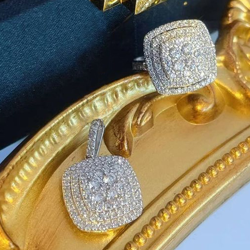 Cao Shi hot wedding bridal jewelry flash Diamond Square full set of zircon ring necklace two-piece factory wholesale