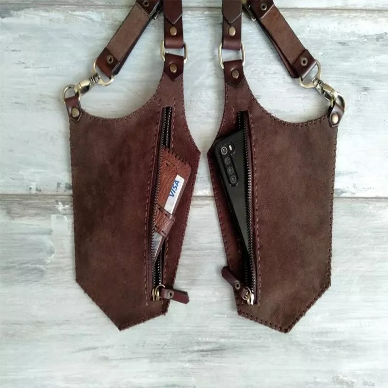 Cross Border wish Vintage Leather Strap Underarm Satchel Men's Outdoor Mobile Phone Bag Adjustable Zipper Small Bag Wallet