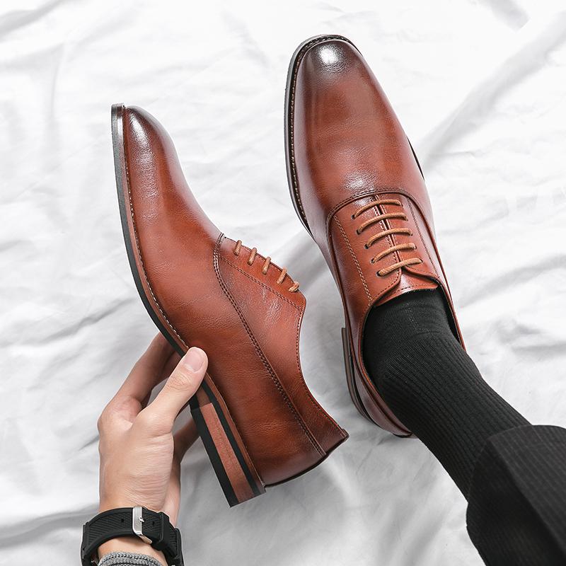 2023 New Fashion Casual Wholesale Trendy Shoes Low Heel Men's Black Small Leather Shoes Cross-border Large Size Pointed Toe Leather Shoes