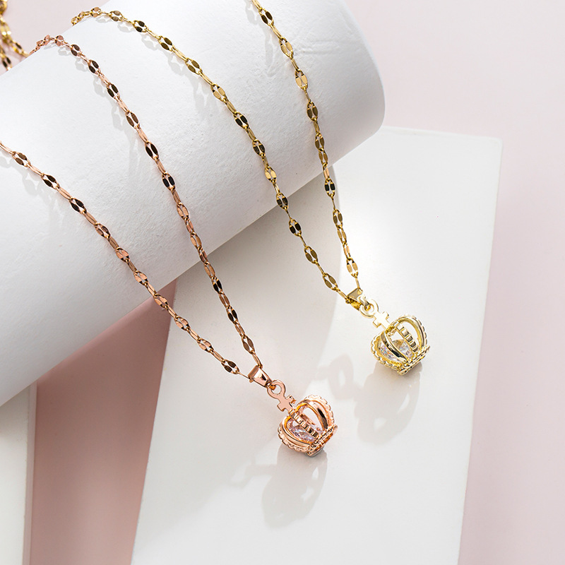 Kupfer Anhänger Rose Gold Kleine Krone Halskette Weibliche Ins Beliebte Net Rot Schlüsselbein Kette Kalten Stil Einfache Anhänger Zubehör_voghion.com
